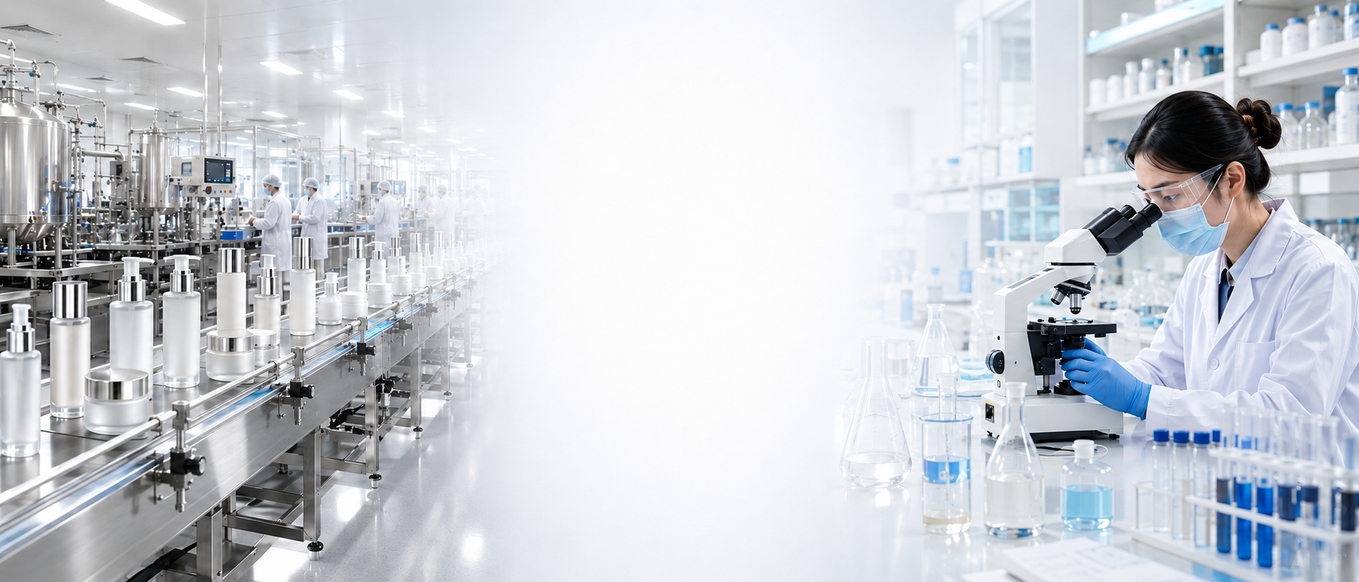 Yueyan private label skincare factory with automated cosmetic production lines and R&D laboratory