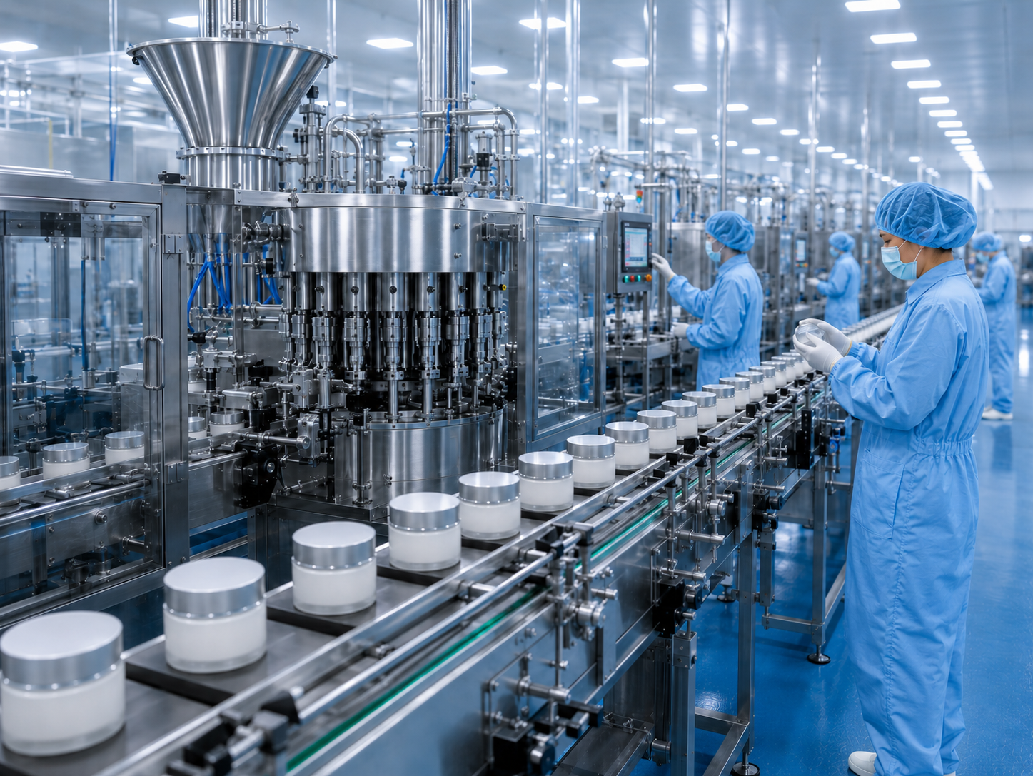 Advanced automated skincare production lines in Yueyanzhuang cosmetic manufacturing factory