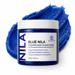 Private Label Blue Nila Foaming Body Sugar Scrub with Shea Butter Jojoba Oil Deep Exfoliating Brightening Pore Cleansing Smoothing Body Care OEM ODM